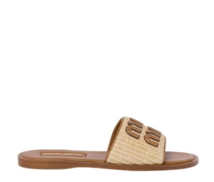 Buy Miu Miu Raffia-Effect Woven Fabric Slides Natural at Sasom – Authentic and Ready to Ship