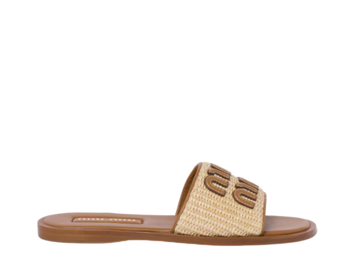 Miu Miu Miu Miu Raffia-Effect Woven Fabric Slides Natural