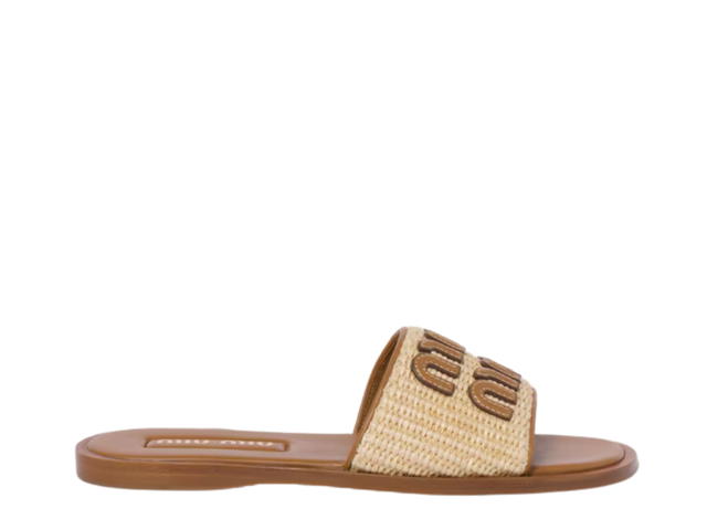 Miu Miu Miu Miu Raffia-Effect Woven Fabric Slides Natural - view 1