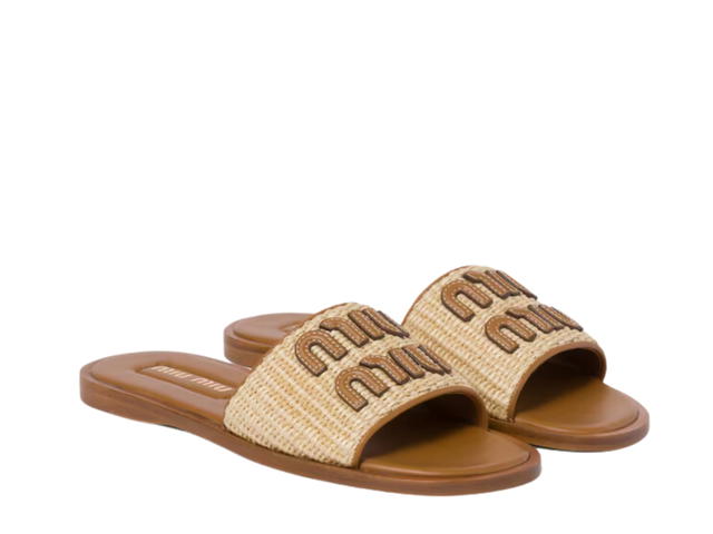 Miu Miu Miu Miu Raffia-Effect Woven Fabric Slides Natural - view 2
