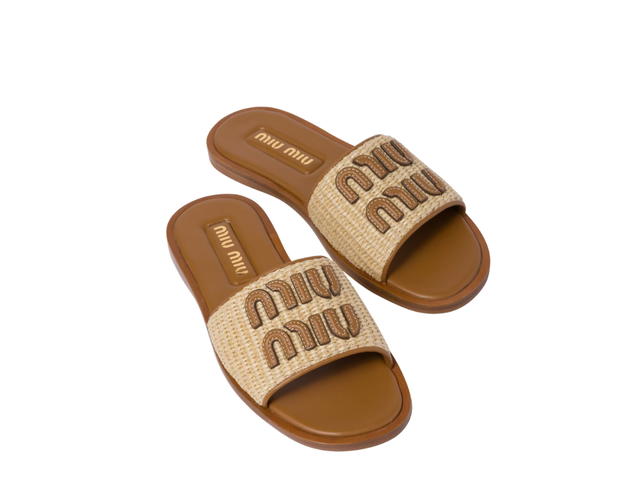 Miu Miu Miu Miu Raffia-Effect Woven Fabric Slides Natural - view 4