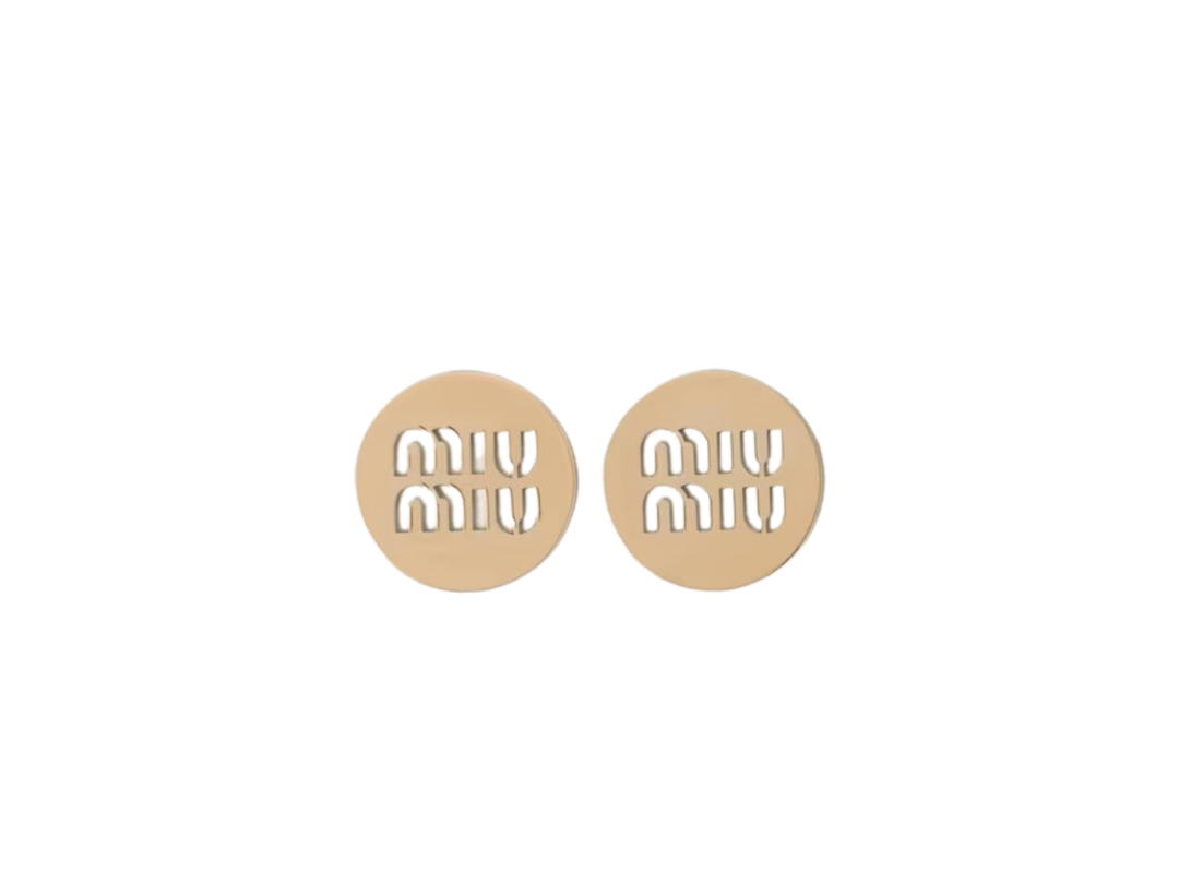 Miu Miu Miu Miu Round Logo Earrings Gold