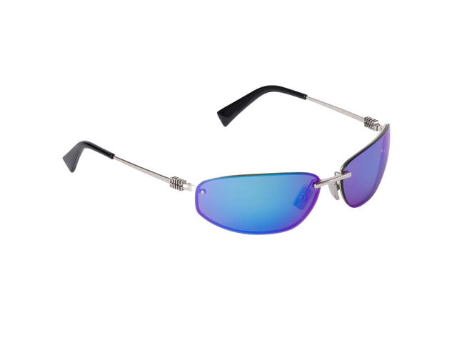 Miu Miu Miu Miu Runway Sunglasses In Steel Gray Metal Frame With Mirrored Cyan Lenses - view 2