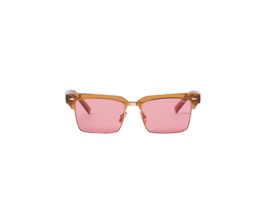 Miu Miu Miu Miu Runway Sunglasses In Transparent Caramel Bio-Acetate Frame With Red Lenses