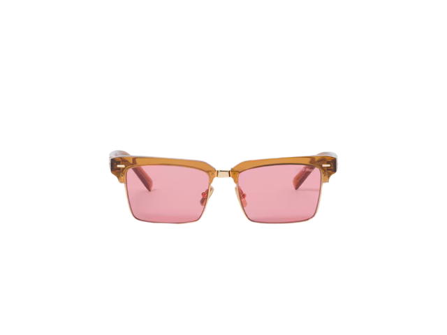 Miu Miu Miu Miu Runway Sunglasses In Transparent Caramel Bio-Acetate Frame With Red Lenses - view 1