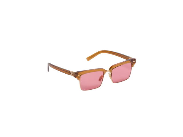 Miu Miu Miu Miu Runway Sunglasses In Transparent Caramel Bio-Acetate Frame With Red Lenses - view 2