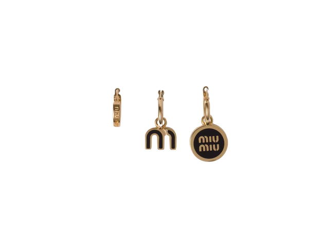 Miu Miu Miu Miu Set Of Enameled Metal Earrings With Visible Logo Black - view 1
