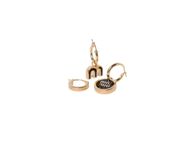 Miu Miu Miu Miu Set Of Enameled Metal Earrings With Visible Logo Black - view 2