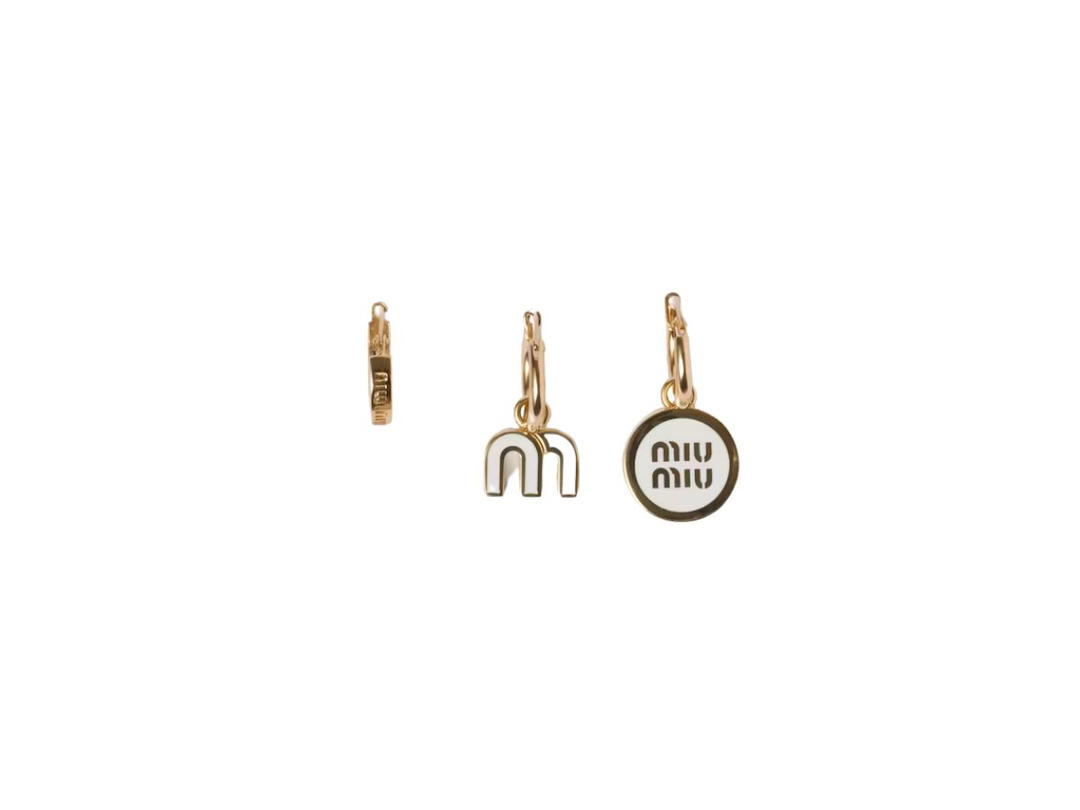 Miu Miu Miu Miu Set Of Enameled Metal Earrings With Visible Logo White