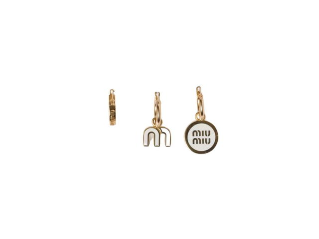 Miu Miu Miu Miu Set Of Enameled Metal Earrings With Visible Logo White - view 1