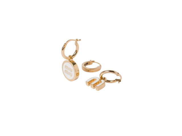 Miu Miu Miu Miu Set Of Enameled Metal Earrings With Visible Logo White - view 2