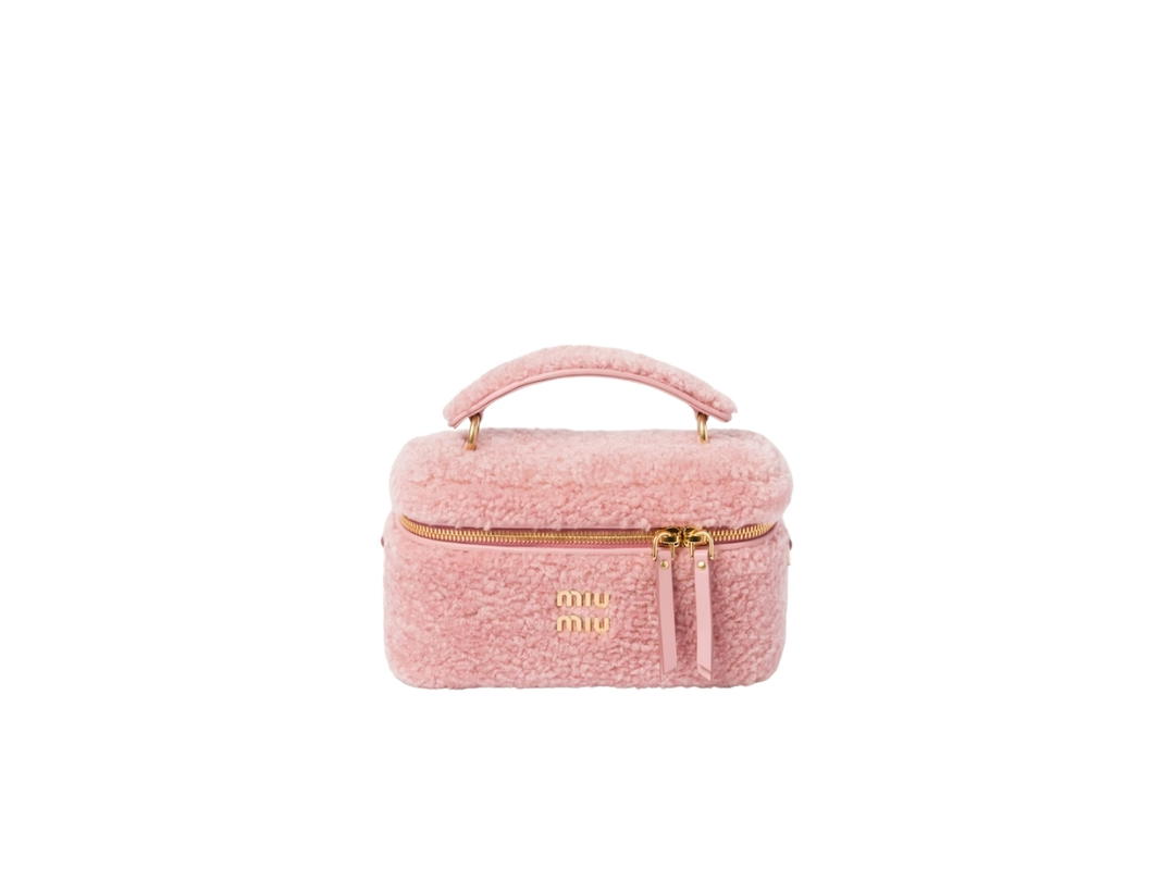 Miu Miu Miu Miu Shearling Shoulder Bag With Leather Details In Leather With Gold-Tone Metal Hardware Pink
