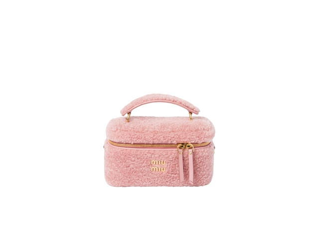 Miu Miu Miu Miu Shearling Shoulder Bag With Leather Details In Leather With Gold-Tone Metal Hardware Pink - view 1