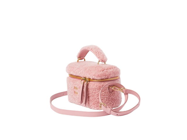 Miu Miu Miu Miu Shearling Shoulder Bag With Leather Details In Leather With Gold-Tone Metal Hardware Pink - view 2