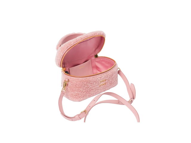 Miu Miu Miu Miu Shearling Shoulder Bag With Leather Details In Leather With Gold-Tone Metal Hardware Pink - view 3