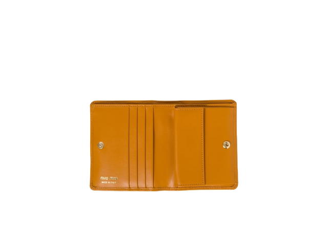 Miu Miu Miu Miu Small Leather Wallet In Leather With Varnished Metal Lettering Logo Pomegranate Yellow - view 3