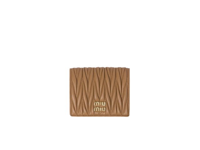 Miu Miu Miu Miu Small Matelassé Nappa Leather Wallet In Leather With Metal Lettering Logo Caramel - view 1