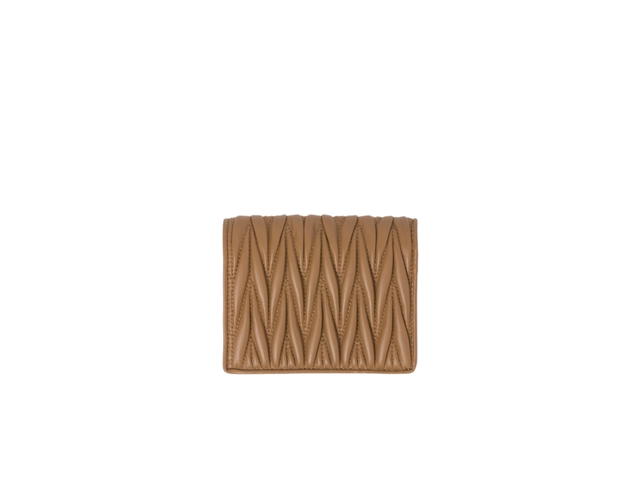 Miu Miu Miu Miu Small Matelassé Nappa Leather Wallet In Leather With Metal Lettering Logo Caramel - view 2