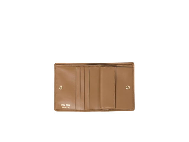 Miu Miu Miu Miu Small Matelassé Nappa Leather Wallet In Leather With Metal Lettering Logo Caramel - view 3