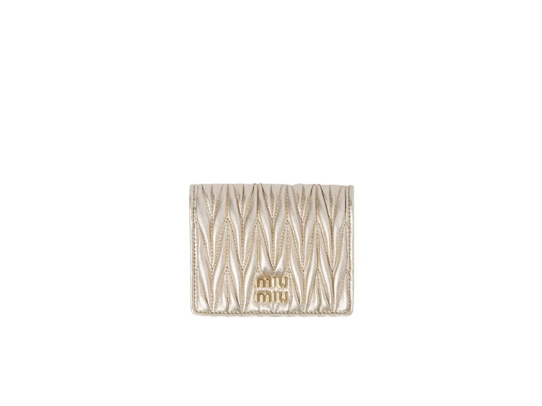 Miu Miu Miu Miu Small Matelassé Nappa Leather Wallet In Leather With Metal Lettering Logo Pyrite