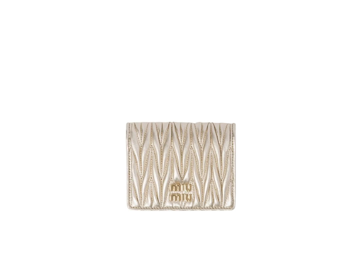 Miu Miu Miu Miu Small Matelassé Nappa Leather Wallet In Leather With Metal Lettering Logo Pyrite
