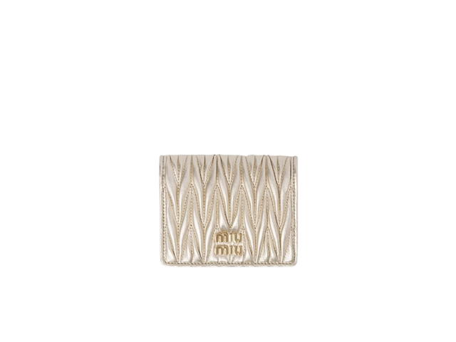 Miu Miu Miu Miu Small Matelassé Nappa Leather Wallet In Leather With Metal Lettering Logo Pyrite - view 1
