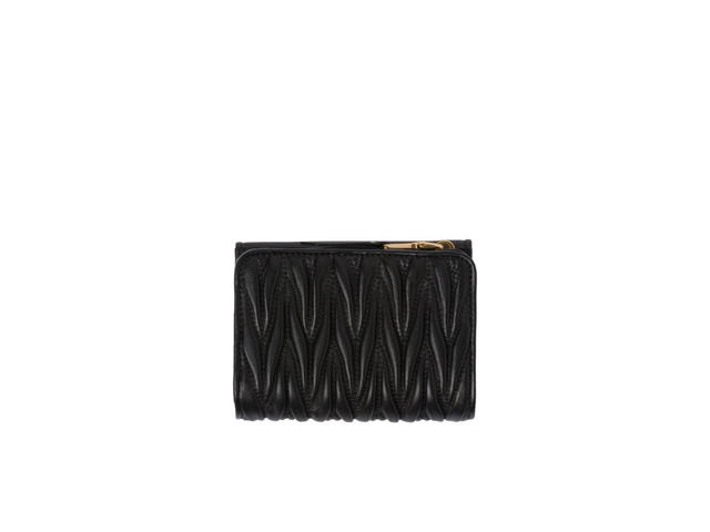 Miu Miu Miu Miu Small Matelassé Nappa Leather Wallet With Metal Lettering Logo Black - view 2