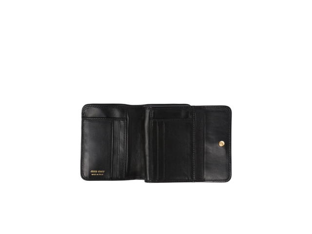 Miu Miu Miu Miu Small Matelassé Nappa Leather Wallet With Metal Lettering Logo Black - view 3