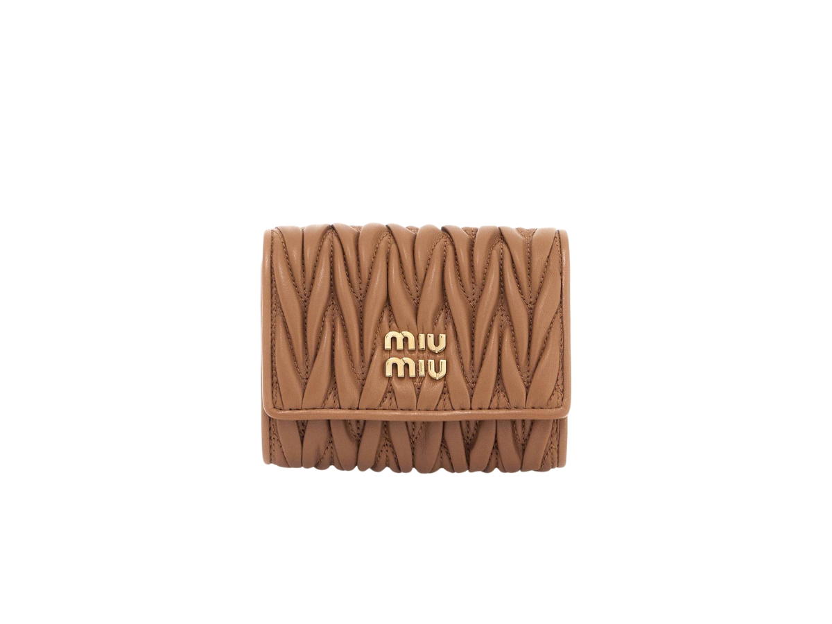 Miu Miu Miu Miu Small Matelassé Wallet In Nappa Leather With Metal Caramel