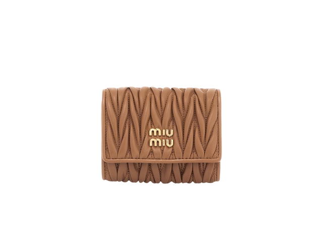 Miu Miu Miu Miu Small Matelassé Wallet In Nappa Leather With Metal Caramel - view 1