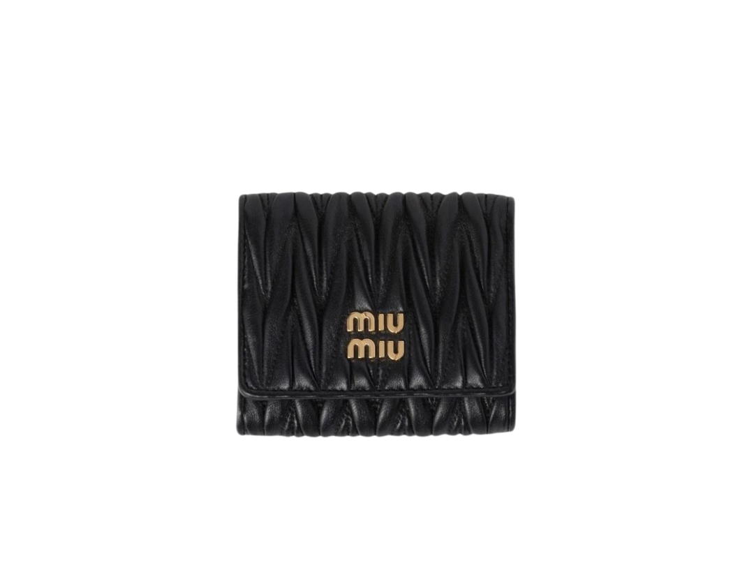 Miu Miu Miu Miu Small Matelasse Nappa Leather Wallet Black