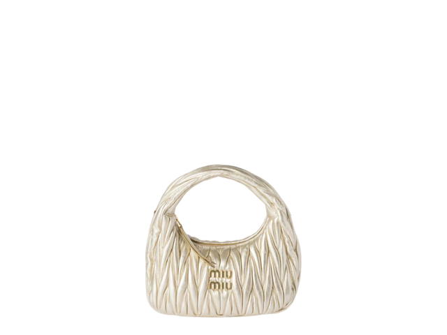 Miu Miu Miu Miu Small Wander Matelassé Nappa Leather Hobo Bag With Metal Lettering Logo On The Front Gold-Tone Hardware Pyrite - view 1