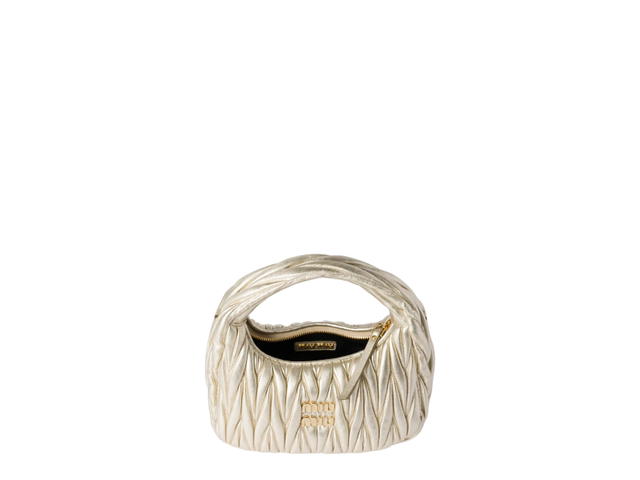 Miu Miu Miu Miu Small Wander Matelassé Nappa Leather Hobo Bag With Metal Lettering Logo On The Front Gold-Tone Hardware Pyrite - view 2