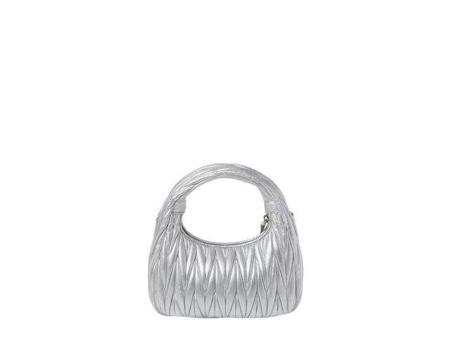 Miu Miu Miu Miu Small Wander Matelassé Nappa Leather Hobo Bag With Metal Lettering Logo On The Front Gold-Tone Hardware Silver - view 3