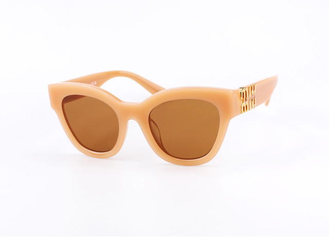 Miu Miu Miu Miu SMU-01Y-F-14H-2Z1-51 Sunglasses In Caramel Acetate Frame Gold Lettering With Yellow Lenses - view 1