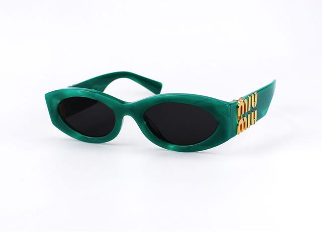Miu Miu Miu Miu SMU-11W-15H-5S0-54 Sunglasses In Emerald Acetate Frame Gold Lettering With Yellow Lenses - view 1