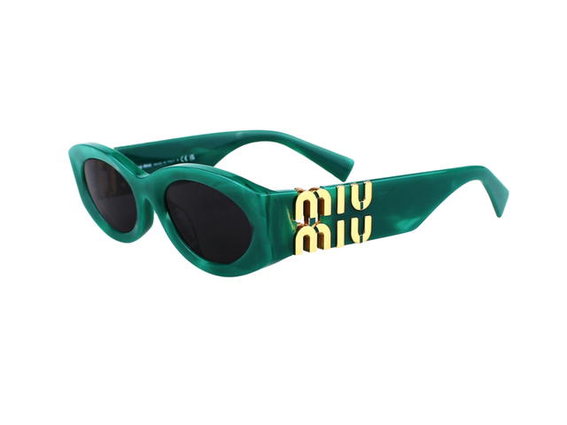 Miu Miu Miu Miu SMU-11W-15H-5S0-54 Sunglasses In Emerald Acetate Frame Gold Lettering With Yellow Lenses - view 3