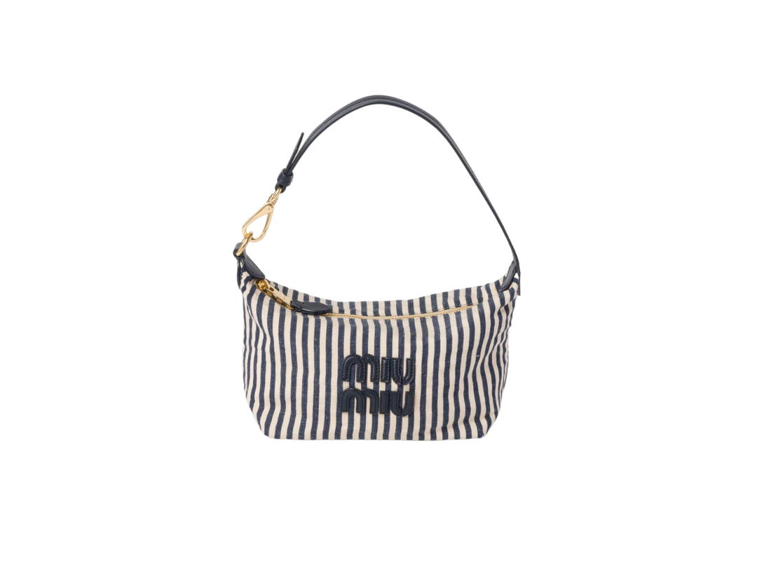 Miu Miu Miu Miu Spirit Fabric Mini-bag In Fabric-Leather Lettering Logo Beige-Baltic Blue