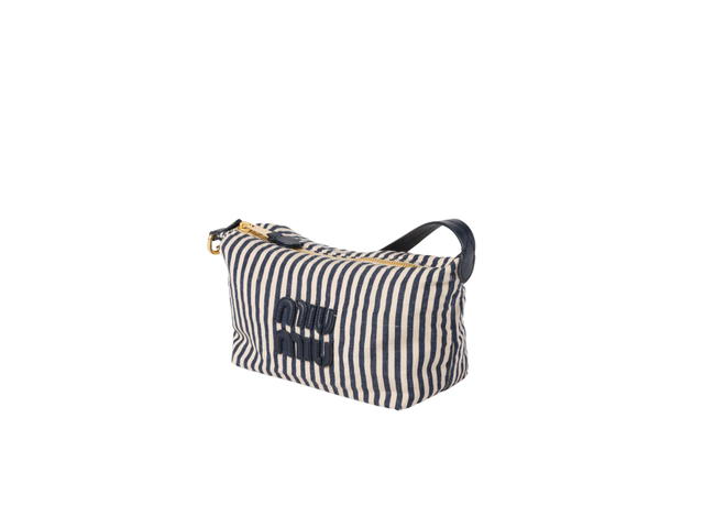 Miu Miu Miu Miu Spirit Fabric Mini-bag In Fabric-Leather Lettering Logo Beige-Baltic Blue - view 2