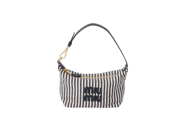 Miu Miu Miu Miu Spirit Fabric Mini-bag In Fabric-Leather Lettering Logo Beige-Baltic Blue - view 4