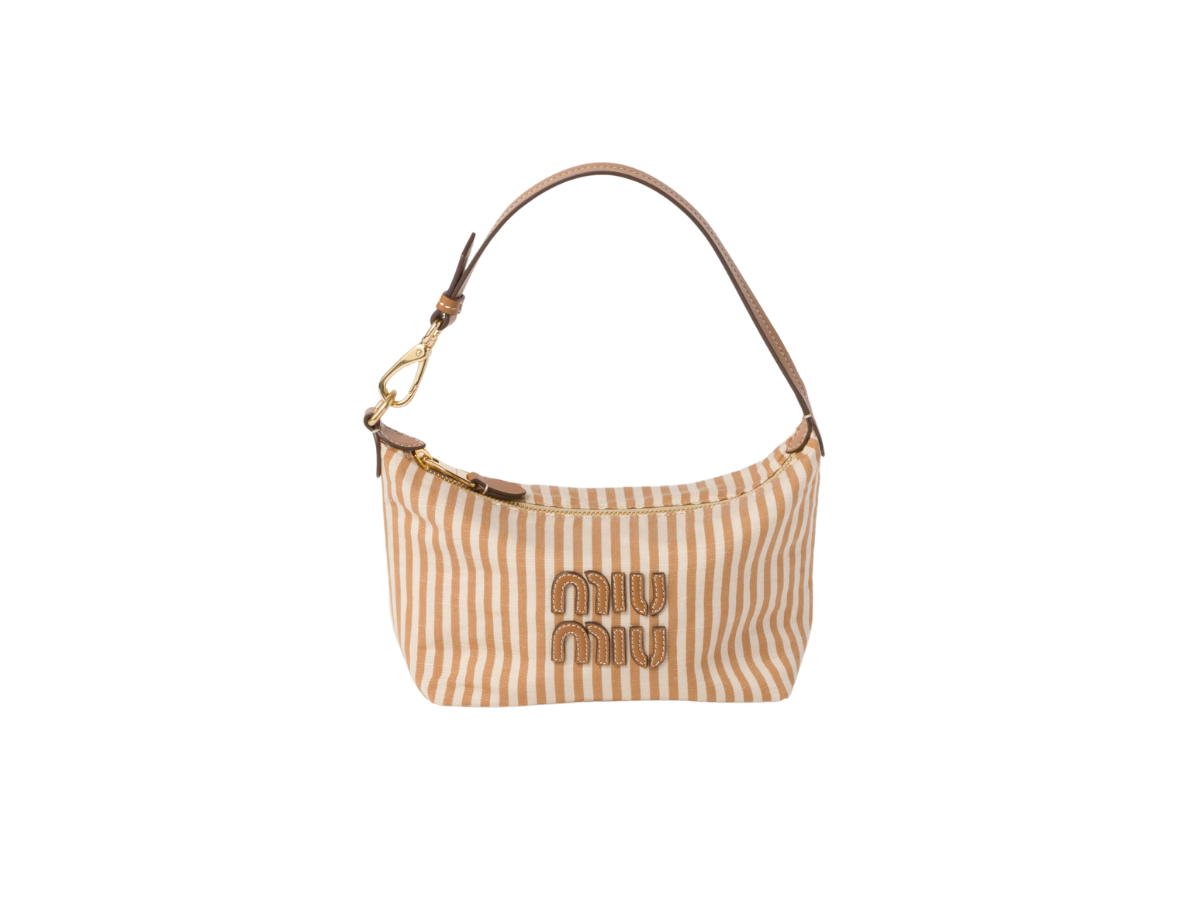 Miu Miu Miu Miu Spirit Fabric Mini-bag In Fabric-Leather Lettering Logo Tan-Caramel