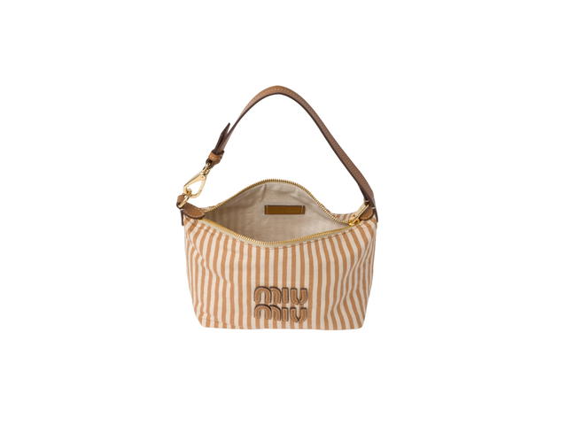 Miu Miu Miu Miu Spirit Fabric Mini-bag In Fabric-Leather Lettering Logo Tan-Caramel - view 4