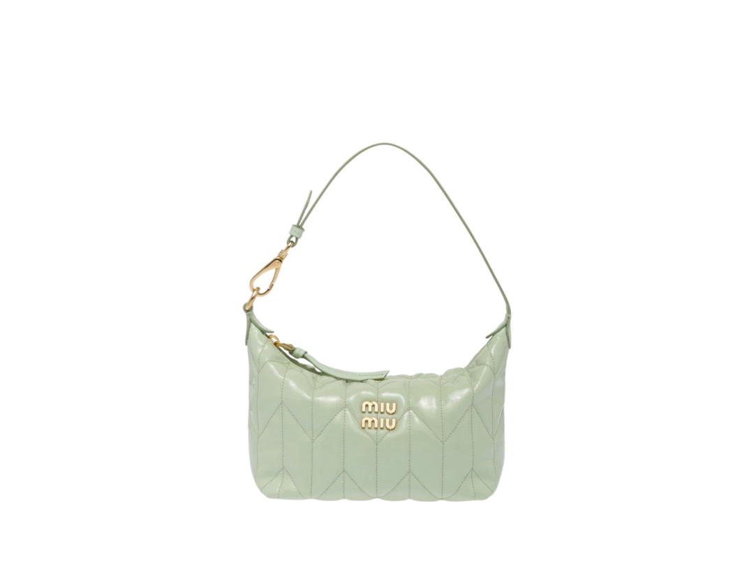 Miu Miu Miu Miu Spirit Matelassé Ciré Mini Bag In Leather With Metal Lettering Logo Black Aqua