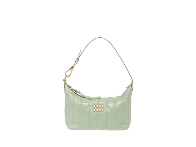 Miu Miu Miu Miu Spirit Matelassé Ciré Mini Bag In Leather With Metal Lettering Logo Black Aqua - view 1