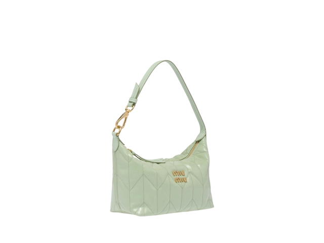 Miu Miu Miu Miu Spirit Matelassé Ciré Mini Bag In Leather With Metal Lettering Logo Black Aqua - view 2