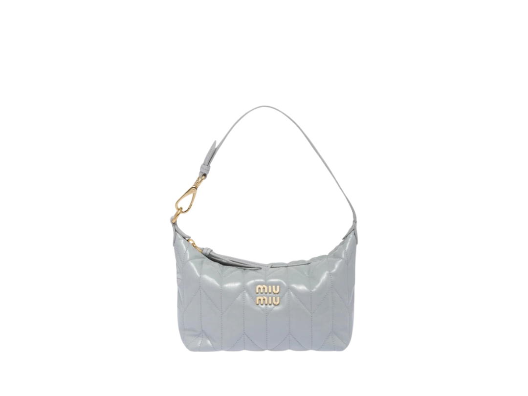 Miu Miu Miu Miu Spirit Matelassé Ciré Mini Bag In Leather With Metal Lettering Logo Cornflower