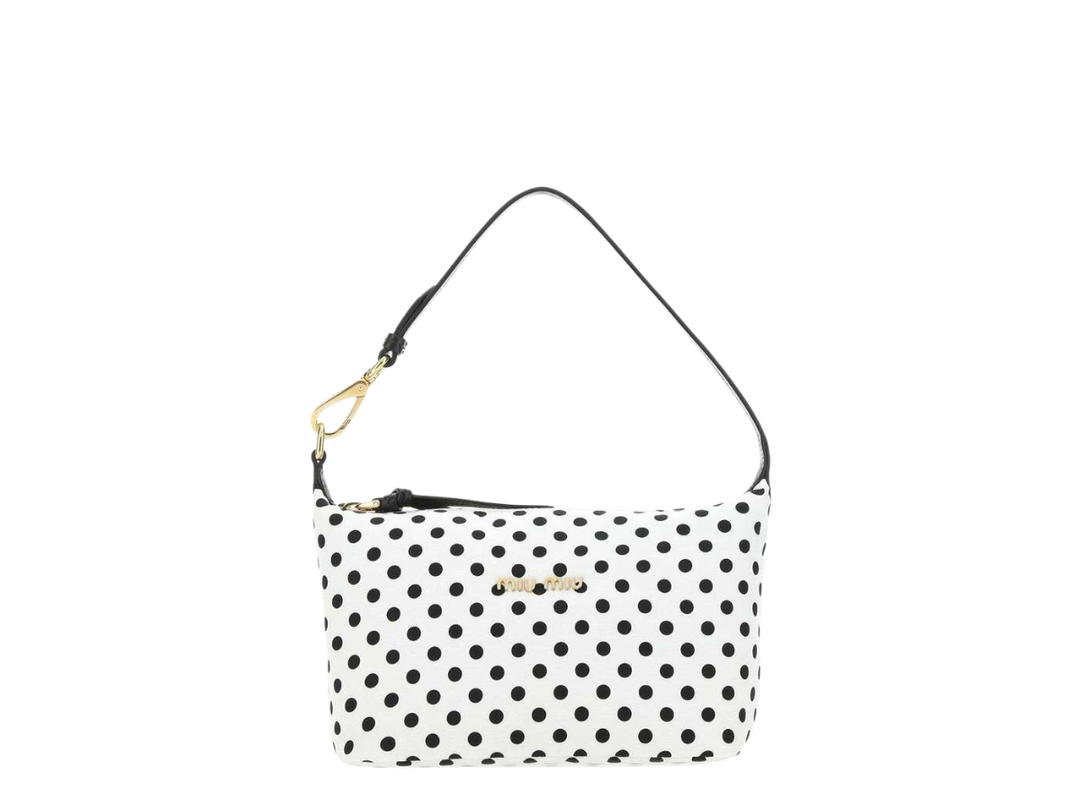 Miu Miu Miu Miu Spirit Polka-Dot Mini Shoulder Bag In Leather And Nylon With Gold-Tone Hardware White Black