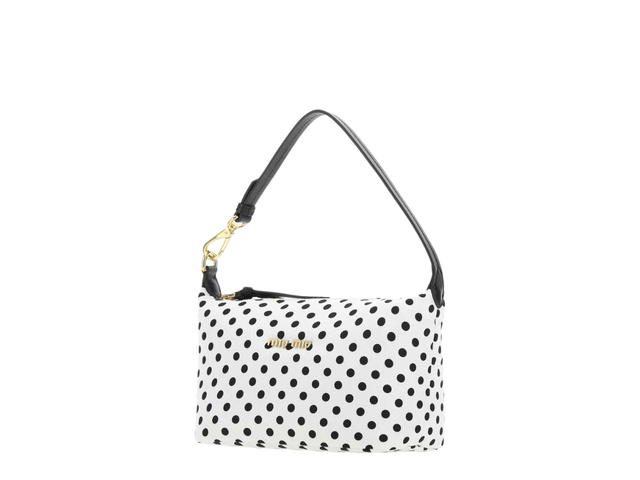 Miu Miu Miu Miu Spirit Polka-Dot Mini Shoulder Bag In Leather And Nylon With Gold-Tone Hardware White Black - view 3