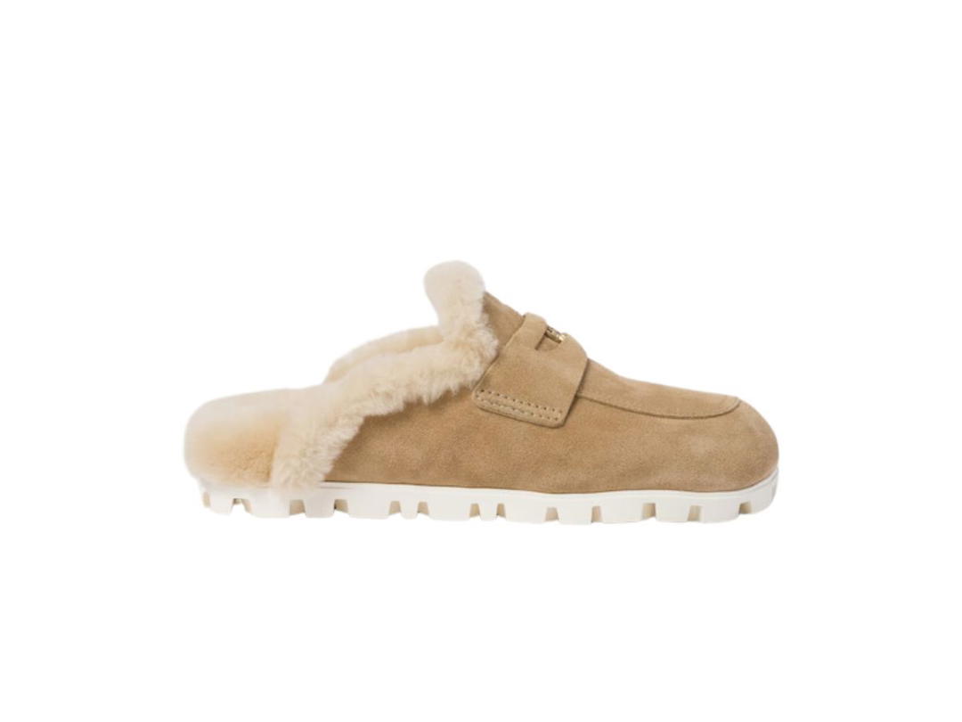 Miu Miu Miu Miu Suede Mules Upper With Leather Band And Logo-Engraved Metal Coin Ecru (W)