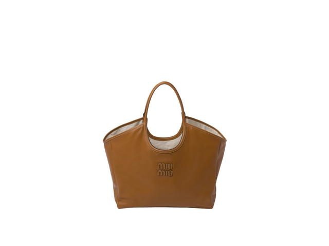 Miu Miu Miu Miu Timeless Ivy Leather Bag With Leather Lettering Logo And Gold-Tone Hardware Caramel - view 1